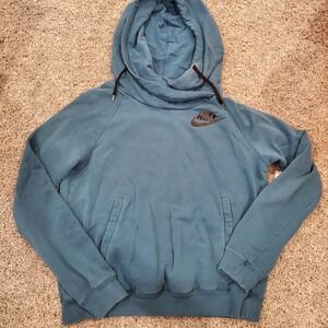 Nike Funnel Neck Fleece Pullover Hoodie Hooded Sweatshirt Women Sz Medium‎ Teal